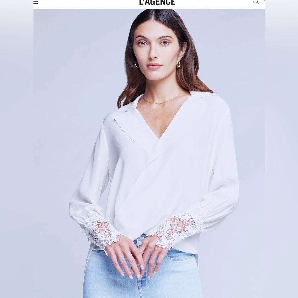 L’AGENCE Silk Blouse with Lace Cuffs